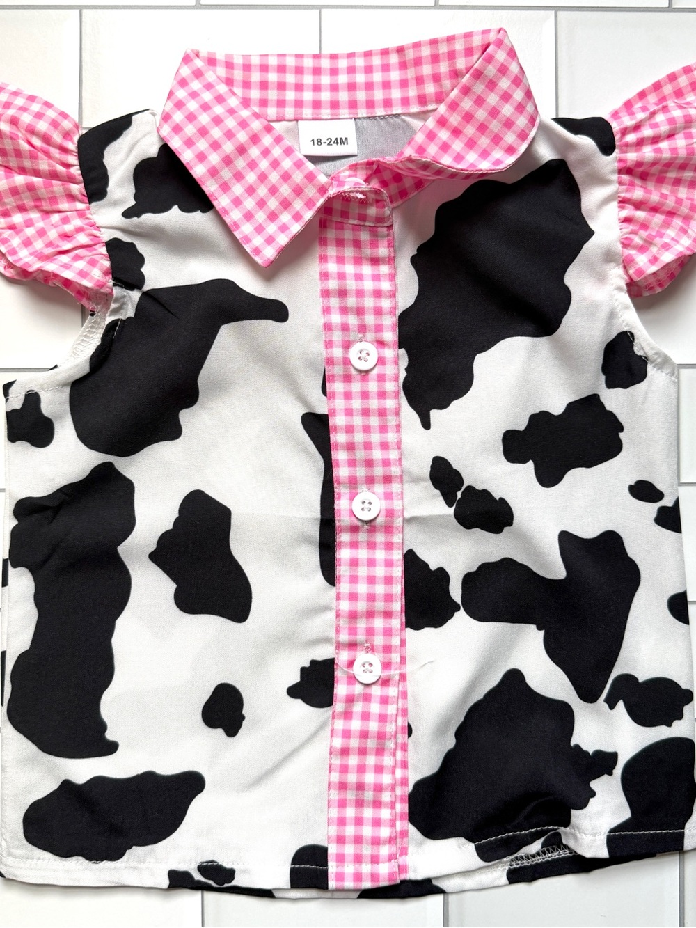 18-24M🐮2pc Western Cowgirl Outfit Cow Print Button Down Shirt Rodeo Denim Jeans - Picture 8 of 14